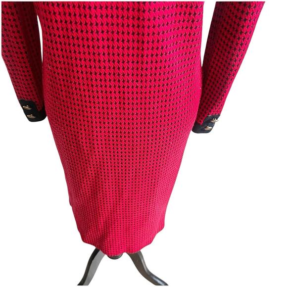 Robert Janan Designed By Eva Midi Vintage Houndstooth Dress Red & Black Size 6 - Picture 6 of 11